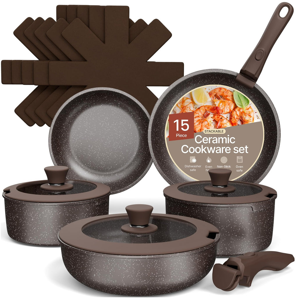 Swiss Kitchen Cookware Set - Nonstick Granite Coating, Pots and Pans