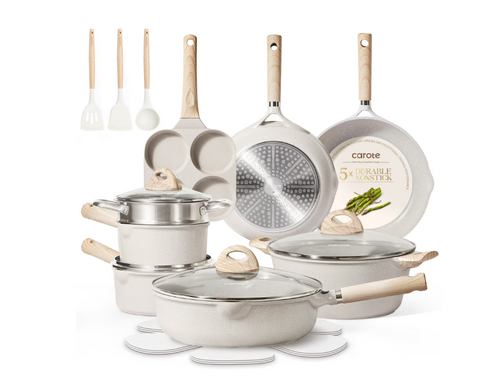 21 Pcs Nonstick Pots and Pans Set Induction Cookware Kitchen Set Beige