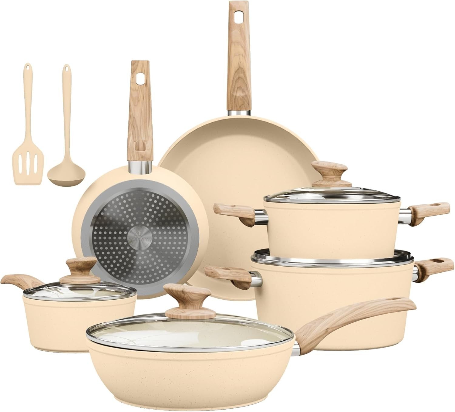 12 Pieces Pots & Pans Set Kitchen Nonstick Cookware Set Granite Coated with Lids