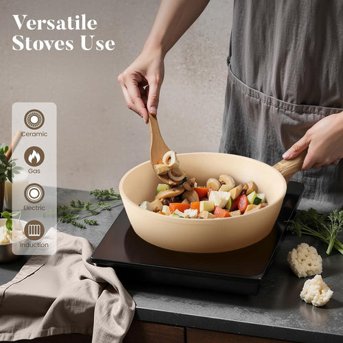 12 Pieces Pots & Pans Set Kitchen Nonstick Cookware Set Granite Coated with Lids