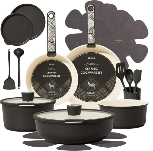 21-Piece Ceramic Cookware Set, Nonstick Pots and Pans Set with Detachable Handle