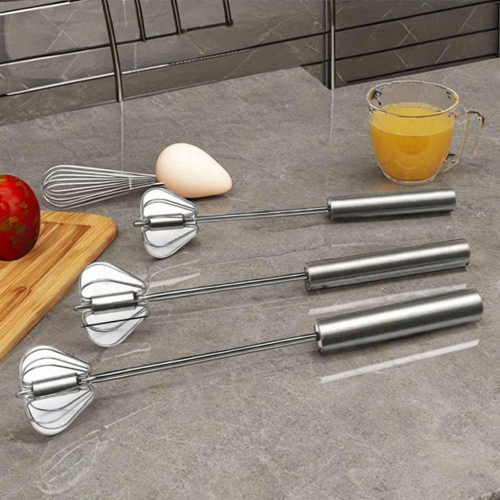 Stainless Steel Hand-Push Egg Whisk, Semi-Automatic Rotating Mixer for Eggs, Milk, Cream & Baking
